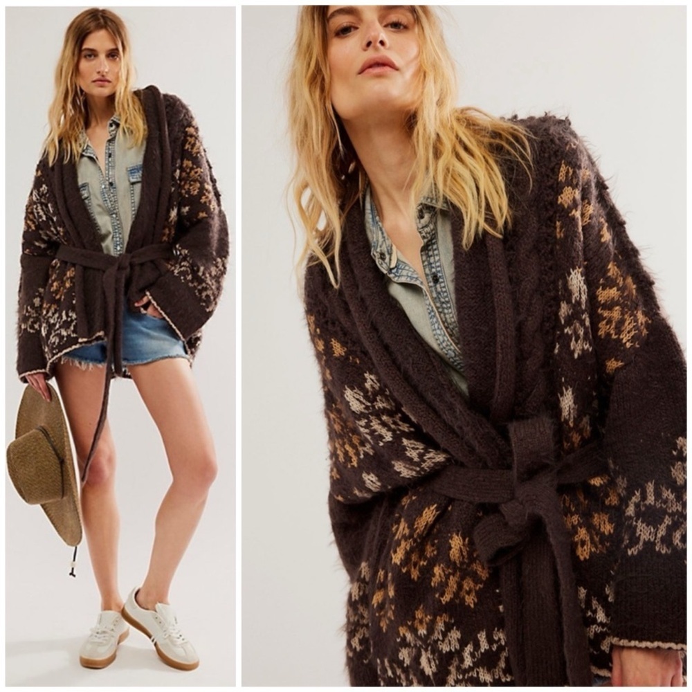 FREE PEOPLE Cable Mix Cardigan Sweater SZ M